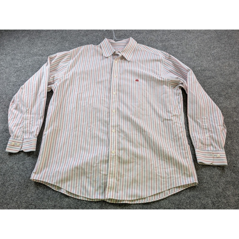 Brooks Brothers XL Madison Shirt Red White Blue Patriotic Stripe Non-Iron Cotton